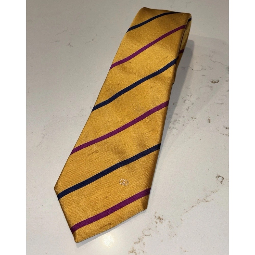 Vintage 100% Silk Gucci Striped Necktie Yellow Blue Purple Made In Italy